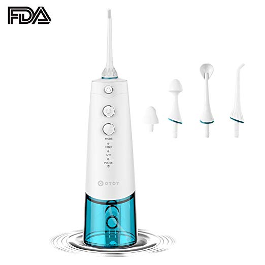 Cordless Water Flosser,Professional Rechargable Dental Oral Irrigator Waterproof 3 Modes Portable Water Flossing with 5 Multi-Function Jet Tips, Travel and Home Use - OTOT Blue