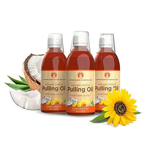 3 Pk GuruNanda Oil Pulling, Natural Mouthwash, Ayurvedic Blend of Coconut, Sesame, Sunflower, Peppermint Oils. A Refreshing Oral Rinse - Helps Bad Breath, Healthy Gums + Whitens Teeth. (8.45 fl. oz).