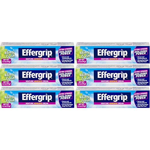 Effergrip Denture Adhensive Cream, Extra Holding Power, 2.5 Fl Oz (Pack of 6)