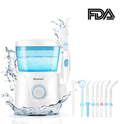 Blusmart Water Flosser Countertop Water Flossers 600ML Oral Irrigator 10 Pressure Settings Dental Flossing for Family Use, 8 Multifunctional Tips 30-125psi (FDA Approved)