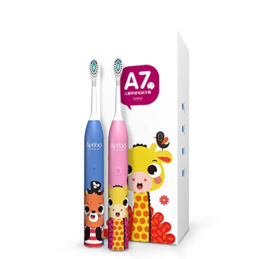 Kids Children's Sonic Electric Rechargeable Toothbrush With Smart Timer Waterproof Powered By Apiyoo (Pirate Mouse Blue)