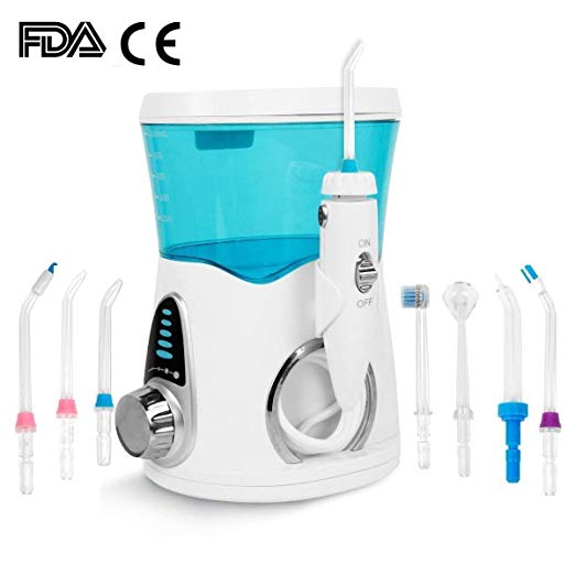 AnGeer Water Dental Flosser, 0.16gal(600ml) Capacity with 7 Interchangeable Nozzles, Leak-Proof and Quiet Electric Oral Irrigator for Adults & Kids