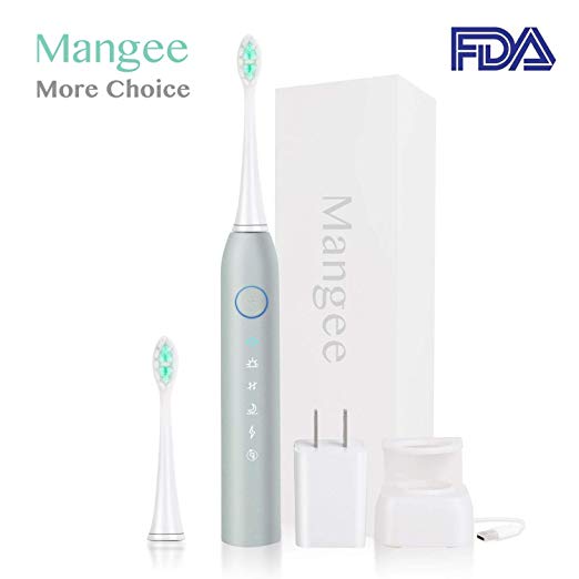 Sonic Electric Toothbrush 40000 Vibrations Deep Clean As Dentist Rechargeable Toothbrush Smart Timer 6 Brushing Modes 2 Replacement Heads IPX7 Waterproof for Shower by Mangee