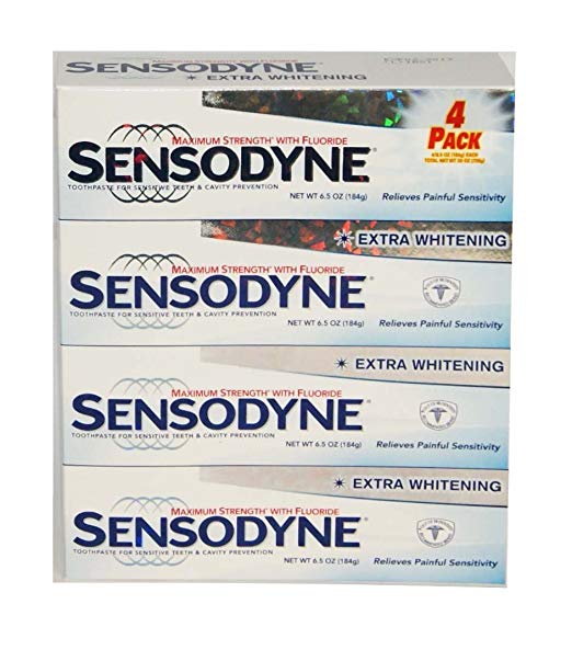 Sensodyne Maximum Strength & Extra Whitening (pack of 4)Net Wt 6.5 oz(184g)per tube