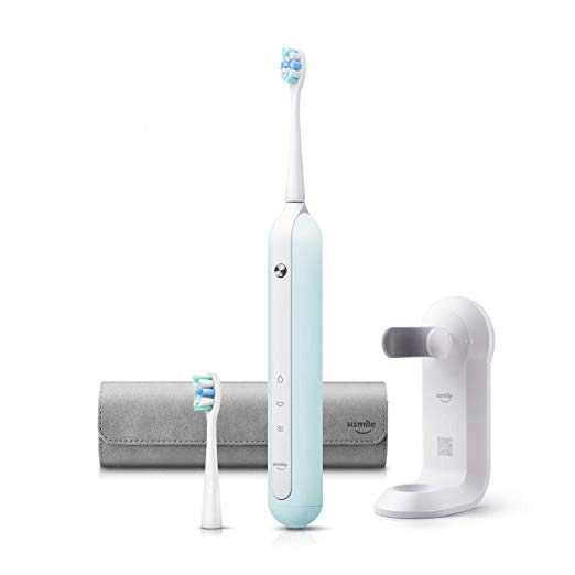 usmile U1 Electric Portable Travel Toothbrush Rechargeable by USB Charging Cable 3 hours Charge for 6 months use 100% rounded Bristle with Portable Travel Case 2 Heads Blue