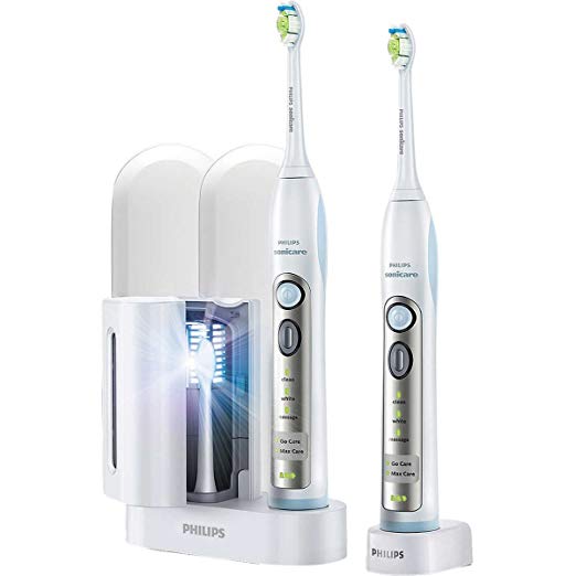 Philips Sonicare FlexCare Whitening Edition Rechargeable Toothbrush 2-Pack Bundle (2 FlexCare Handles + 2 DiamondClean Brush Heads + UV Sanitize + Charger + 2 Travel Caps+ 2 Travel Cases)