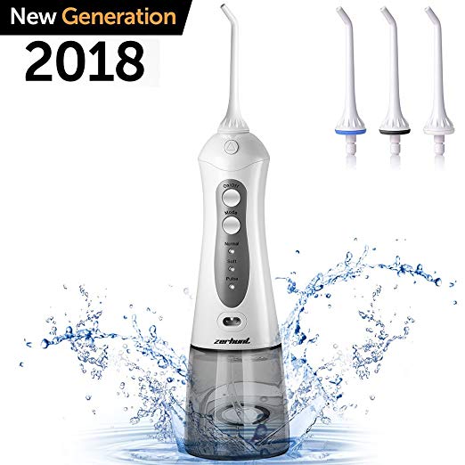 Zerhunt Cordless Water Flosser Teeth Cleaner - High Plus Rechargable Portable Oral Irrigator For Travel, IPX7 Waterproof Dental Water Jet For Shower With 3 Interchangeable Jet Tips