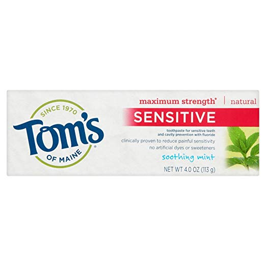 Tom's of Maine Sensitive Maximum Strength Natural Toothpaste, Soothing Mint 4 oz (Pack of 12)