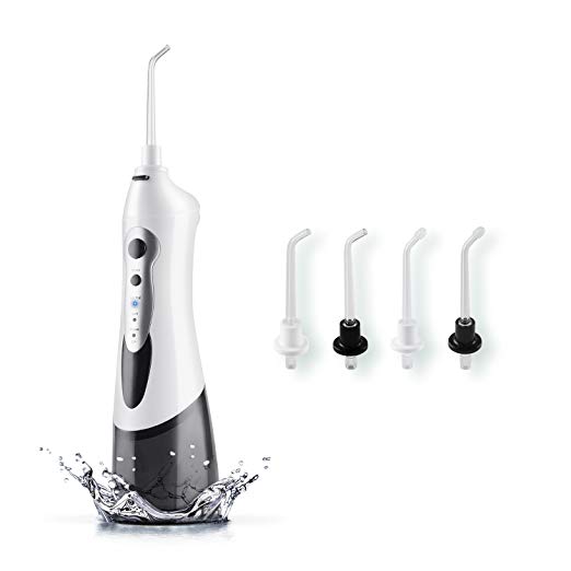 Electric Water Flosser Cordless Dental Portable and Rechargable Oral Irrigator with 3 Modes and 4 Rotatable Jet Tips and IPX7 Waterproof for Daily use, Teeth, Gumline, Braces and Bridges