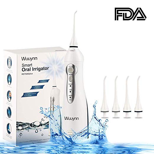 Water Flosser, Wuuynn Professional Cordless Dental Oral Irrigator Portable and Rechargeable IPX7 Waterproof 3 Modes Water Flossing with 4 Jet Tips for Home, Travel, Braces and Bridges Care