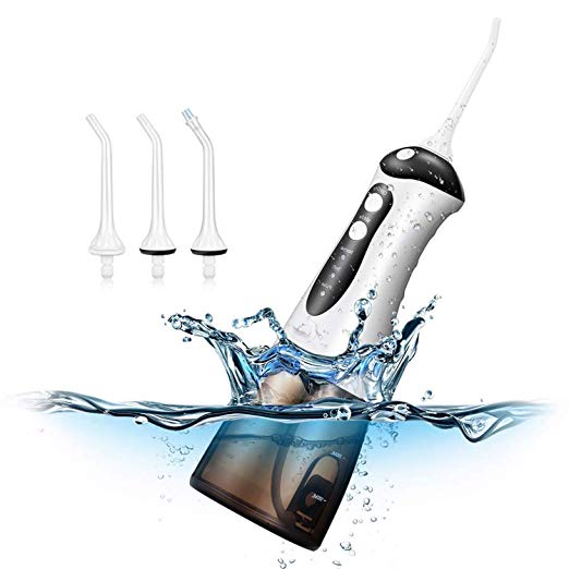 Water Flosser, Cordless Dental Oral Irrigator 3 Modes Flossing Portable and Rechargeable 300mL Removable Water Tank Gblife Waterproof Dental Floss With 3 Replacement Tips for Travel and Home use