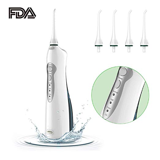 Water Flosser Professional Cordless Dental Oral Irrigator - Portable and Rechargeable IPX7 Waterproof 3 Modes Water Flossing with 4 Jet Tips for Home and Travel,Braces & Bridges Care