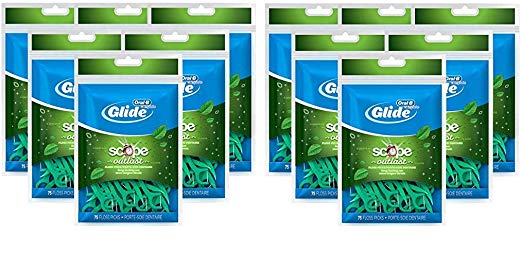 Oral-B Complete Glide Dental Floss Picks Plus Scope Outlast, Long Lasting Mint, 75 Dental Floss Picks, (12-Pack)