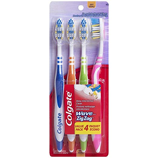 Colgate Wave Zig Zag Toothbrush, Soft, 4 Count (Pack of 6)