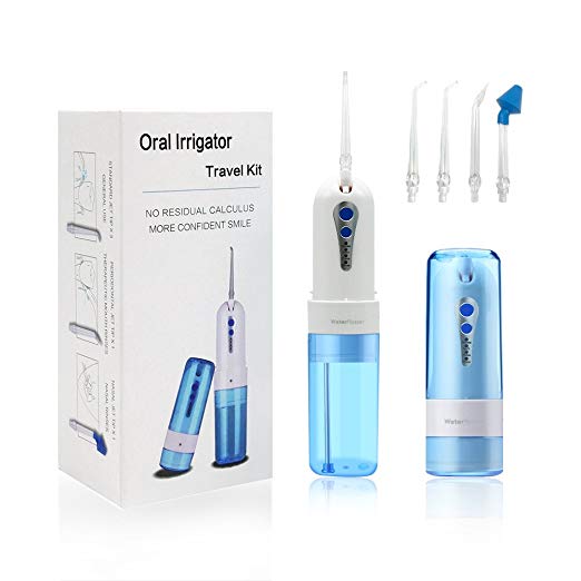 Cordless Water Flosser Portable Dental Oral Irrigator, 150ml Capacity 2000mAh Rechargable With 4 Modes (Include Nose & Teeth Clean Care) & 5 Jet Tips, IPX7 Waterproof, Home/Travel/Office Use (Blue)