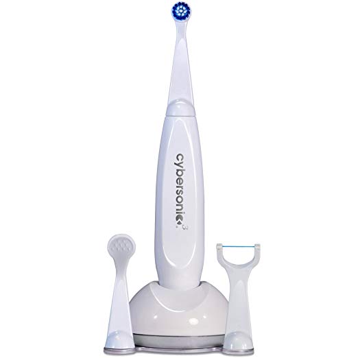 Cybersonic3 Electric Toothbrush, Rechargable Power Toothbrush with Complete Dental Care Kit including Tongue Scraper and Floss Heads