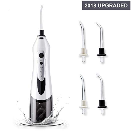 Water Flosser Cordless Dental Oral Irrigator Water Pick Teeth Cleaner-Electric Water Flosser Rechargable Portable Dental Water Jet 3 Modes with 4 Jet Tip,IPX7 Waterproof For Braces,Black and White