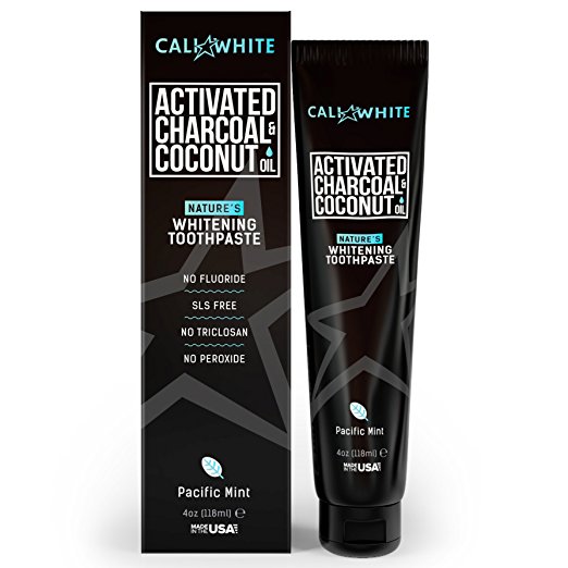 Cali White ACTIVATED CHARCOAL & ORGANIC COCONUT OIL TEETH WHITENING TOOTHPASTE, MADE IN USA, Best Natural Whitener, Vegan, Fluoride Free, Sulfate Free, Organic, Black Tooth Paste, Kids MINT (4oz)