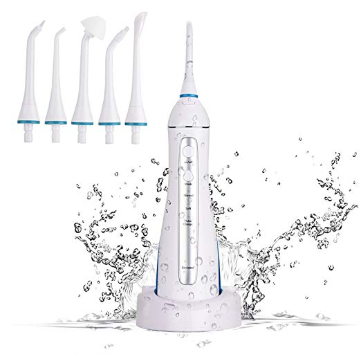 Water Flosser Dental Oral Irrigator, Sonicool Rechargeable Portable Cordless Teeth Shower with 220ml Water Tank 5 Interchangeable Jet Tips, IPX7 Waterproof, for Home, Travel, School and Work