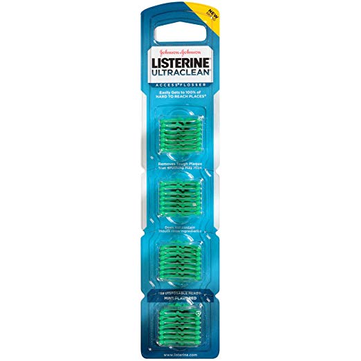 Listerine Ultraclean Access Flossers Disposable Heads Fresh Mint Crystals 28 Each (Pack of 12)