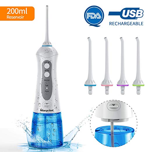 Water Flosser for Teeth,Morpilot Professional Cordless Dental Oral Irrigator,3 Modes with 4 Jet Nozzles,IPX7 Waterproof Flosser with Rechargeable Batteries for Home/Travel/Office Use (blue)