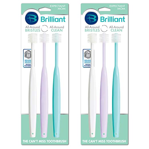 Brilliant Sensitive Toothbrush for Expectant Mom - With Soft 360 degree bristles for Sensitive Teeth and Bleeding Gums — Innovative Quality by Baby Buddy, White-Lilac-Aqua, 6 Count