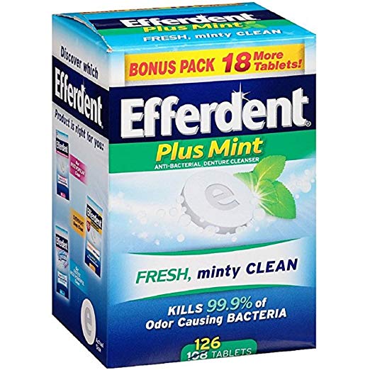 Efferdent Plus Mint Anti-Bacterial Denture Cleanser Tablets 126 ea (Pack of 4)