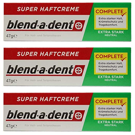 German blend-a-dent Super Denture Adhesive Cream Extra Stark NEUTRAL Green 47g (3 PACK)