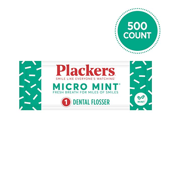 Plackers Individually Wrapped Micro Mint Dental Floss Picks, 500 Count