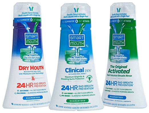 SmartMouth Activated Oral Rinse 3-Pack, Dry Mouth Rehydrating, Clinical DDS and Original, 16 fl oz each