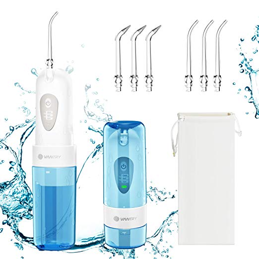 Portable Water Flosser Cordless, [UPGRADED] Rechargeable Waterproof Dental Water Flosser Professional 3 Mode Oral Irrigator for Brace Implants with 6 Jet Tips for Travel Home School - VANTRY