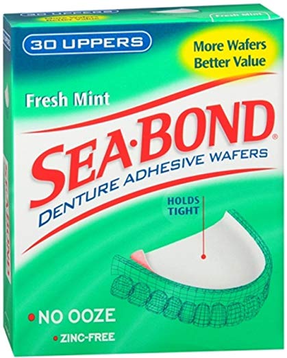 SEA-BOND Denture Adhesive Wafers Uppers Fresh Mint 30 Each (Pack of 6)