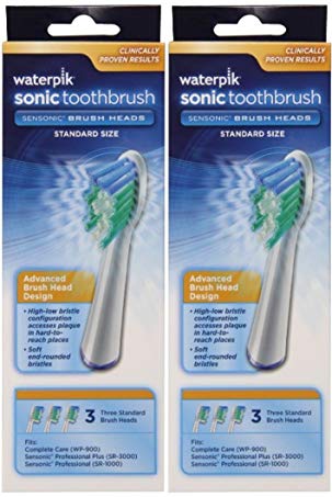 Waterpik SRRB-3W Sensonic Replacement Toothbrushes (Standard Head Size)6 Count