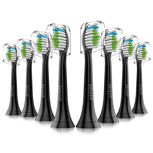 Diamond Clean Replacement Toothbrush Heads Black with Cap, Brush Heads Fit Perfectly for Philips Sonicare Snap-On Interface Design, 8 Pack