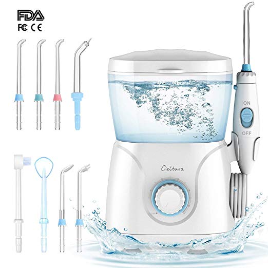 Water Flosser with FDA 8 Jet Tips for Whole Family, CEITURA Oral Irrigator Teeth Cleaner, 600ml Capacity 10 Adjustable Pressure Level with 3 Minutes Timer, IPX7 Waterproof [NEWEST 2018]