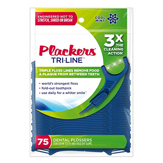 Plackers Tri Line Mint Flossers, 75 Count (Pack of 4)