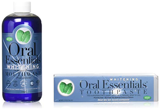 Oral Essentials Teeth Whitening Mouthwash (16 Oz) & Toothpaste (3.5 Oz) Combo