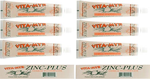 6 Pk VITA-MYR 4 Oz Herbal Zinc+ Natural Toothpaste Safe & Effective Toothpaste No Sugar, No Fluoride, No SLS, No Aspartame, No Saccharin, Low-Abrasive, Gluten Free & Vegan, Whiten Teeth!