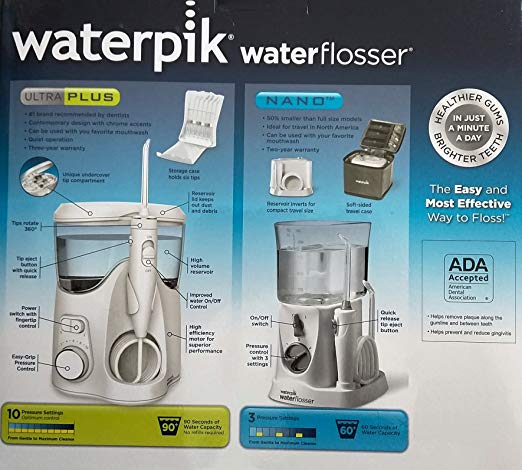 Waterpik Ultra Plus Water Flosser, Nano Flosser, Deluxe Traveler Case, Tip Storage Case and 12 Accessory Tips Combo Pack