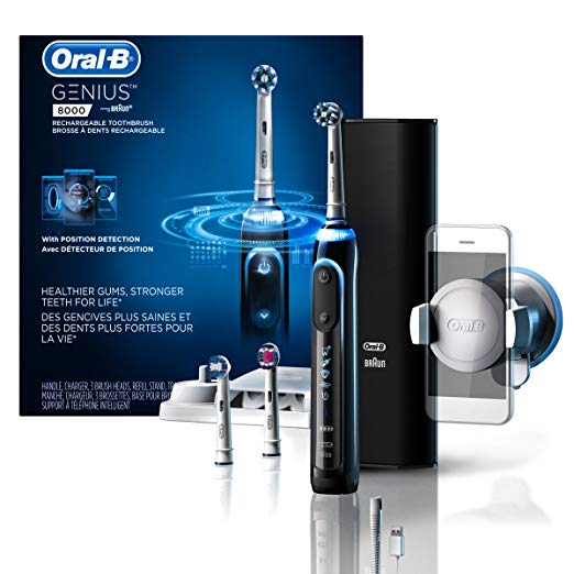 Oral-B Genius Pro 8000 Electronic Power Rechargeable Battery Electric Toothbrush with Bluetooth Connectivity Powered by Braun, Black