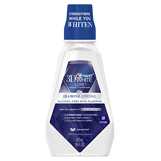 Crest 3D White Luxe Diamond Strong Anticavity Fluoride Clean Mint Whitening Mouth Rinse 473mL, (Pack of 6)