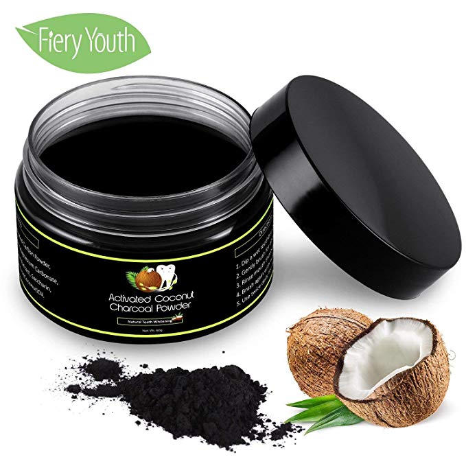 Activated Charcoal Natural Teeth Whitening Powder Kit Wintermint Flavour by Fiery Youth - Organic Coconut Charcoal Powder, Removes Coffee Cigarette Stains, Works Well with Toothpaste (Wintermint)