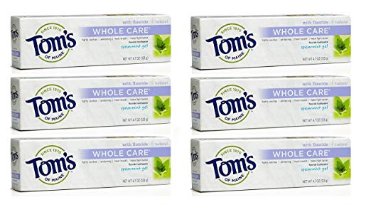 Tom's of Maine Whole Care Fluoride Gel, Spearmint, 4.7 Ounce, (Pack of 6)