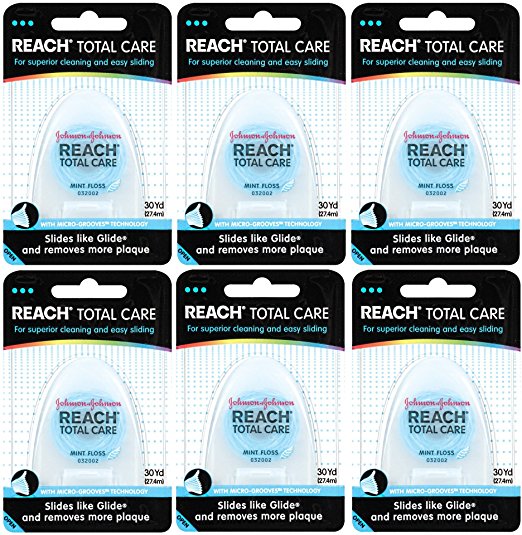 Reach Total Care Floss, Mint, 30-Yard Dispensers (Pack of 6)