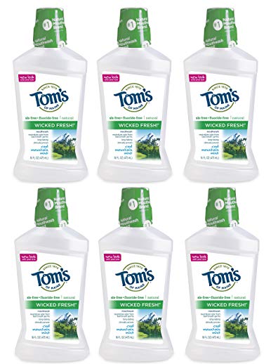 Tom's of Maine Long Lasting Wicked Fresh Cool Mountain Mint Mouth Wash, 16 Ounce Bottles, Pack of 6