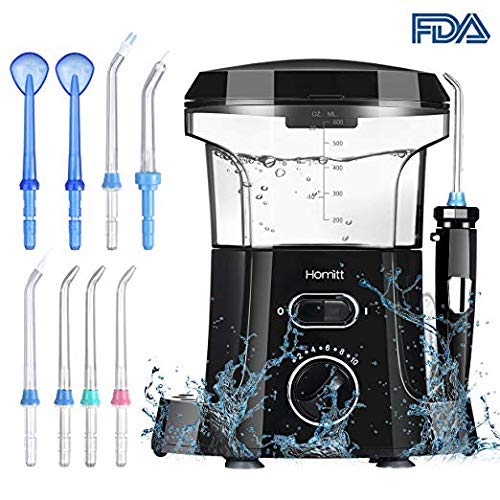 Homitt Waterproof Water Dental Flosser, Electric 600ml Oral Irrigator with 9 Multifunctional Leak-Proof Nozzles Support 5 Functions to Clean Tooth and Dental Care for Adults and Kids