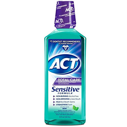 ACT Total Care Anticavity Fluoride Mouthwash Sensitive Formula Mild Mint 18 oz ( Pack of 10)