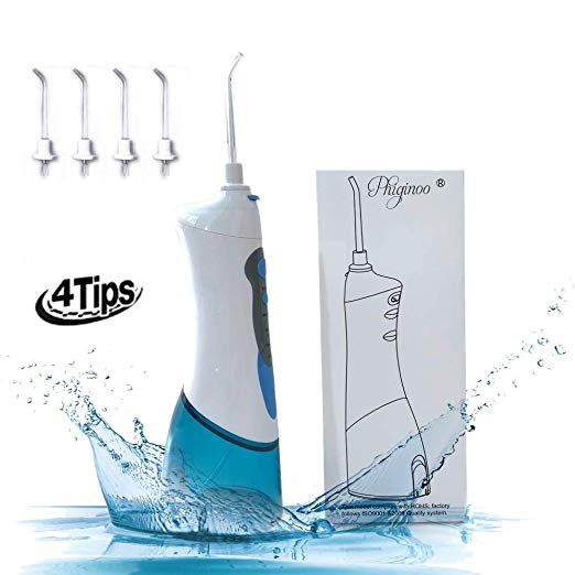 Cordless Water Flosser Oral Irrigator, Phiginoo Professional Rechargable Dental Teeth Cleaner with 4 Jet Tips for Teeth Crowns Braces Bridge and Teeth Whitening