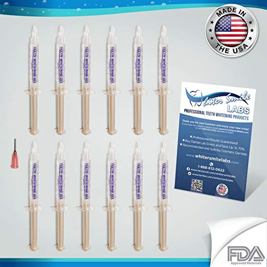 12 XL 38% Teeth Whitening Gel syringes Whiter Smile Labs High Intensity Carbamide Peroxide Teeth Whitening Gels ULTRA VALUE PACK Highest Quality Teeth Whitener Lab Direct.