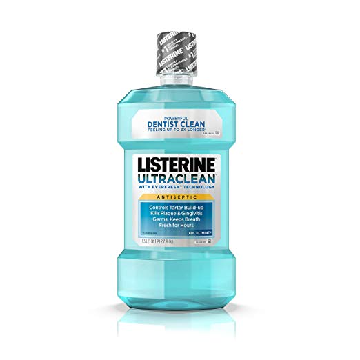 Listerine Ultraclean Oral Care Antiseptic Mouthwash with Everfresh Technology to Help Fight Bad Breath, Gingivitis, Plaque and Tartar, Arctic Mint, 1.5 l (Pack of 6)